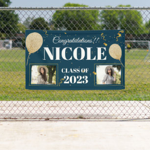 Class Of 2023 Blue White Balloon Photo Graduation Banner