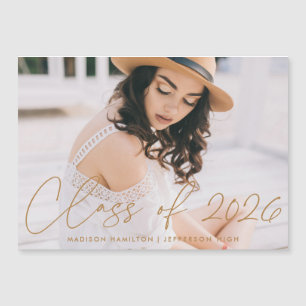 Class of 2023 Modern Gold Script Photo Graduation Magneteinladung