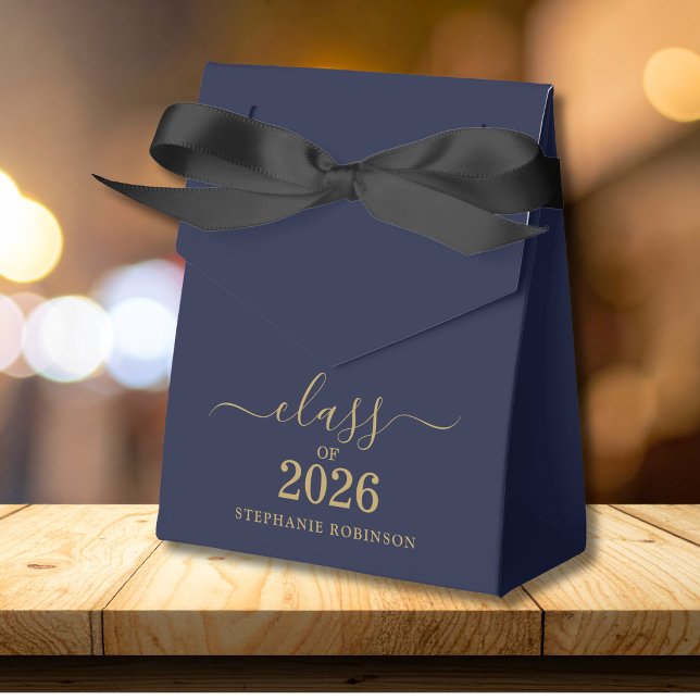 Class of 2026 Blue Gold Script Graduation   Geschenkschachtel (Von Creator hochgeladen)