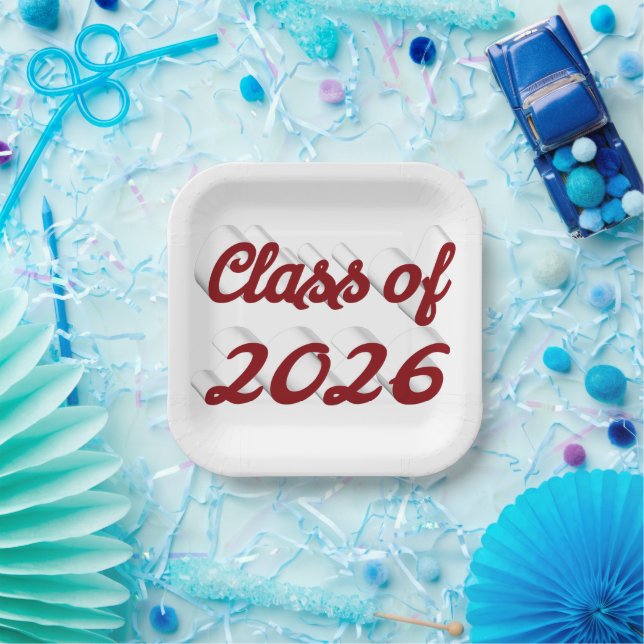 Class of 2026 burgundy script  graduation  pappteller (Party)