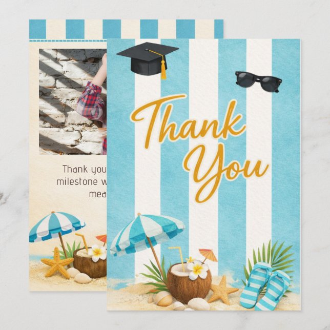 Class of 2026 Coastal Beach Grad Thank You Card Dankeskarte (Vorne/Hinten)