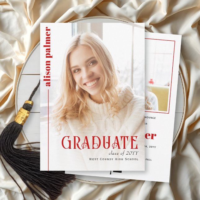 Class of 2026 GRADUATE minimalist red photo Ankündigung (Von Creator hochgeladen)