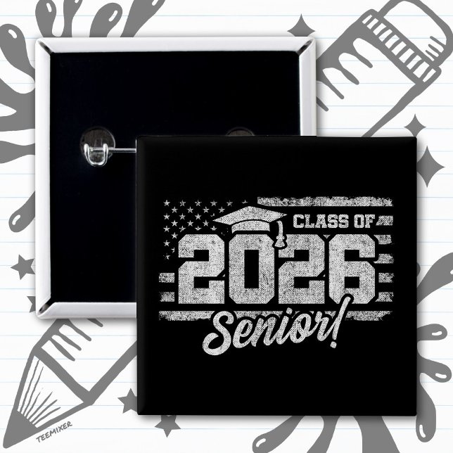 Class of 2026 Graduation American Flag Senior 2026 Button (Von Creator hochgeladen)