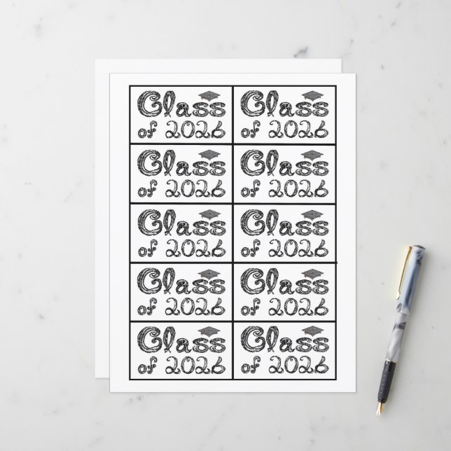 Class of 2026 Graduation Black Tag Captions Paper (Vorderseite/Rückseite Beispiel)