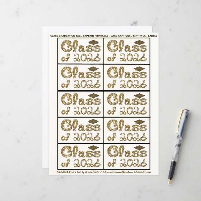 Class of 2026 Graduation Brown Tag Captions Paper (Vorderseite/Rückseite Beispiel)