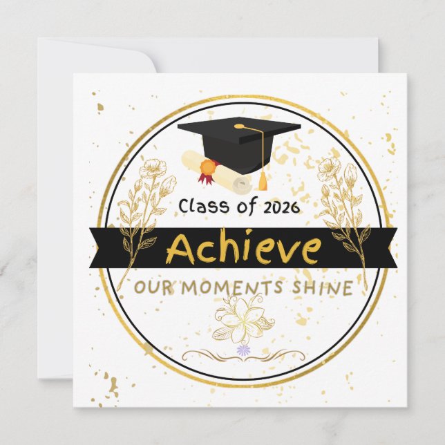 Class of 2026 Graduation Gold Floral Sticker Einladung (Vorderseite)