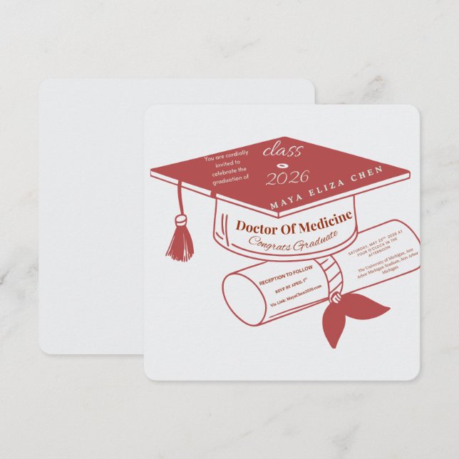 Class of 2026 Graduation Party Invitation | Doctor Einladung (Vorne/Hinten)