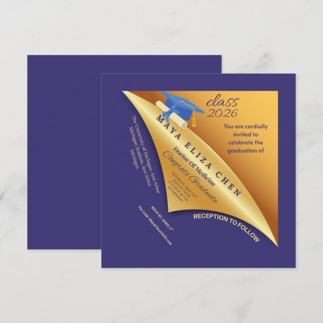 Class of 2026 Graduation Party Invitation | Purple Einladung (Vorne/Hinten)