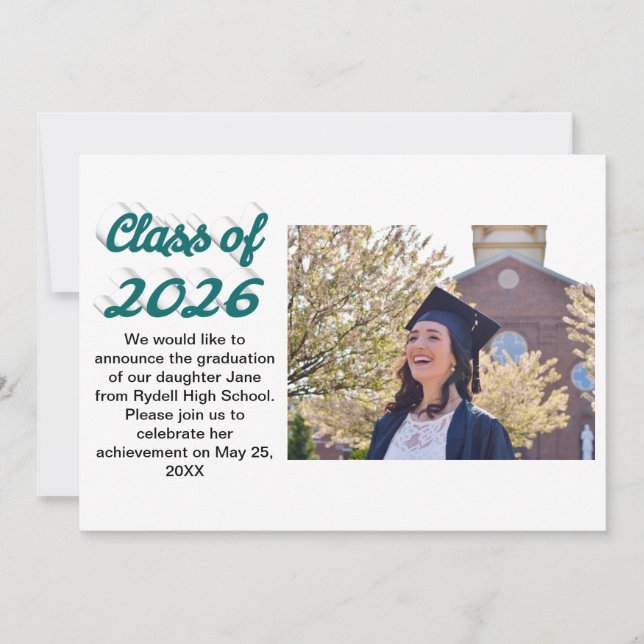 Class of 2026 green script  graduation photo einladung (Vorderseite)