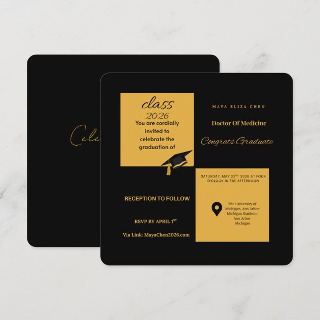  Class of 2026 Medical School Invite | Elegant Sq Einladung (Vorne/Hinten)