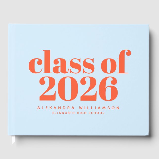 Class of 2026 Retro Typography Blue Orange Gästebuch (Vorderseite)