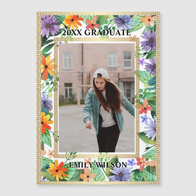 Class of 20XX Floral Photo Graduation Announcement Magnetkarte (Vorderseite)