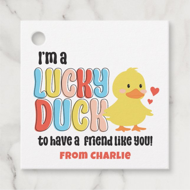 Class Valentines Lucky Duck Rubber Ducky Geschenkanhänger (Vorderseite)