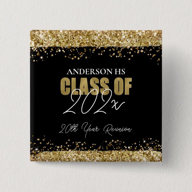 Class Wiedersehen Black and Gold Glitzer Button (Vorderseite)