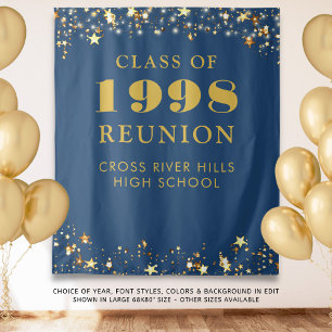 Class Wiedersehen Foto Booth Blue Gold Background Wandteppich