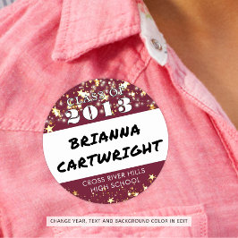 Class Wiedersehen Maroon Burgundy Gold Stars Namen Runder Aufkleber