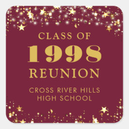 Class Wiedersehen Maroon Gold Stars Personalisiert Quadratischer Aufkleber
