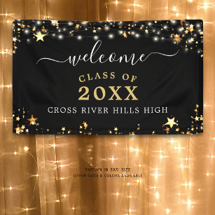 Class Wiedersehen Welcome Black Gold Stars Lights Banner