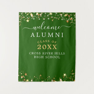 Class Wiedersehen Welcome Green Gold Stars Wandteppich