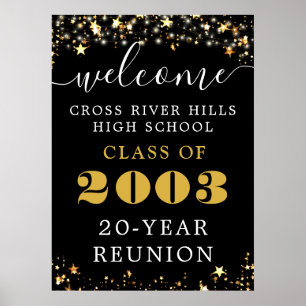 Class Wiedersehen Year Welcome Black Gold Stars Poster