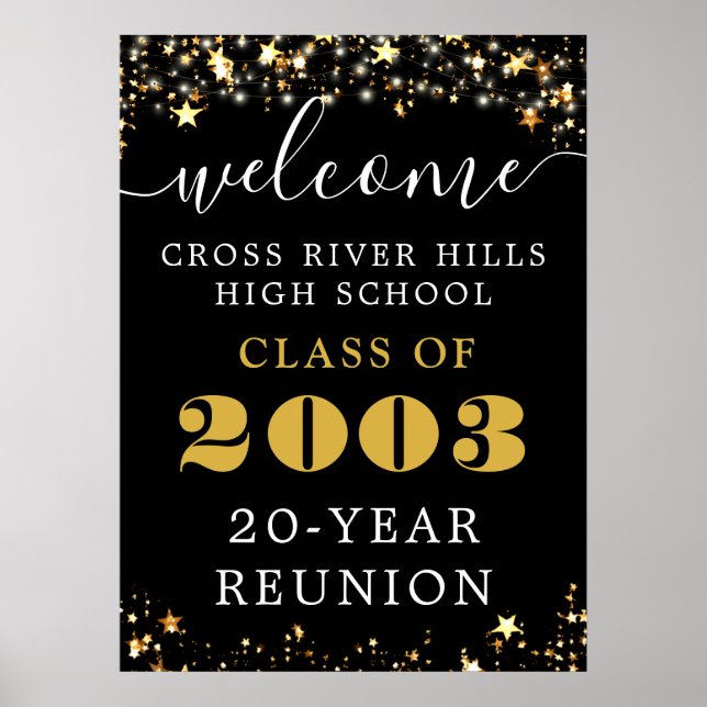 Class Wiedersehen Year Welcome Black Gold Stars Poster (Vorne)