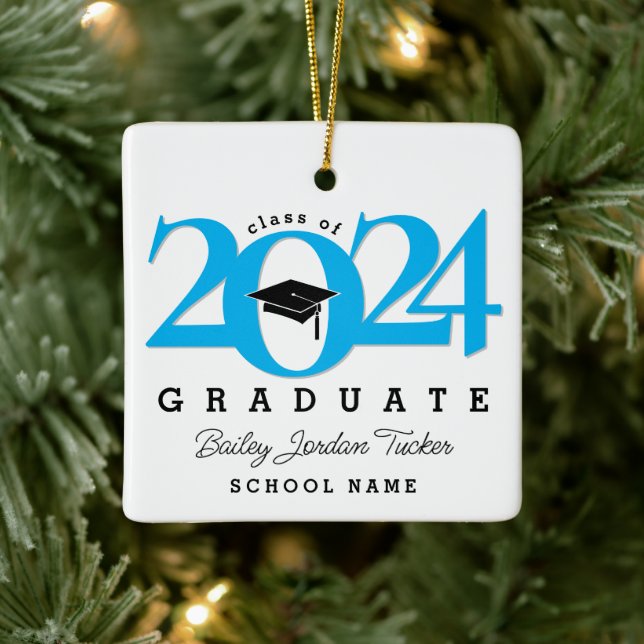 Class Year Cap & Tassel Blue Abschluss Keepake Keramikornament (Baum)