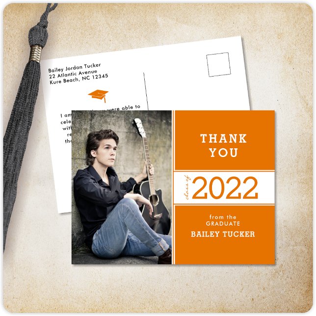 Class Year Orange White Foto Abschluss Vielen Dank Postkarte (Von Creator hochgeladen)