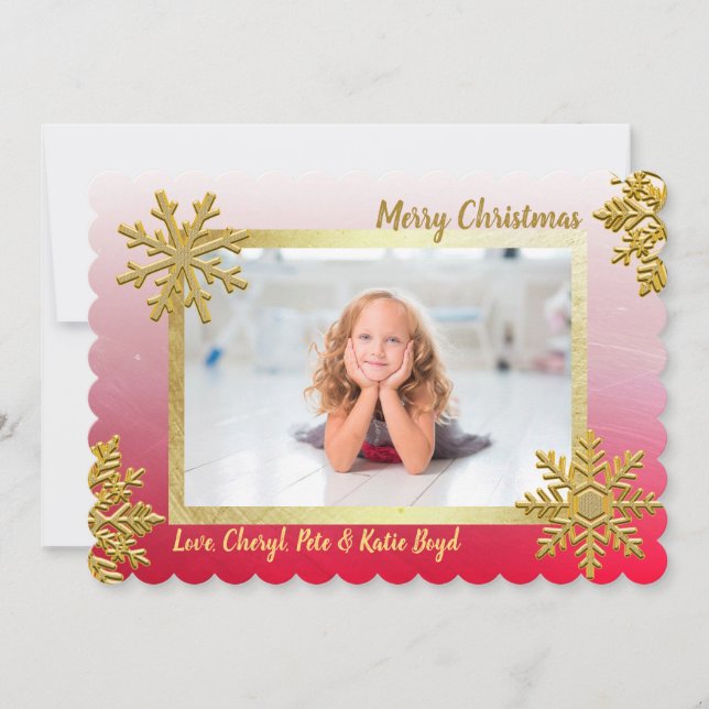 Classi Gold und Red Custom Foto Weihnachten Einladung (Vorderseite)