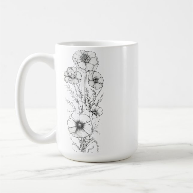 Classic 15 oz Floral Outline Mug Kaffeetasse (Links)