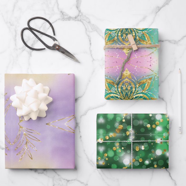 Classic 3 Farbenferien Schneeflocken Weihnachten Geschenkpapier Set (Vorderseite)