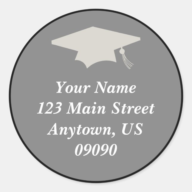 Classic Abschluss Address Label (Schwarz) Runder Aufkleber (Vorderseite)