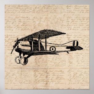 Classic Airplane Antique Aviation Art Skript Poster
