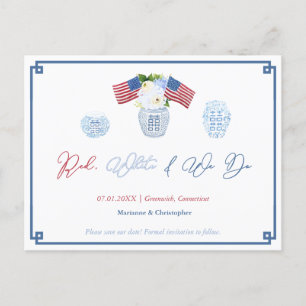 Classic All American Red White We Do Save the Date Ankündigungspostkarte