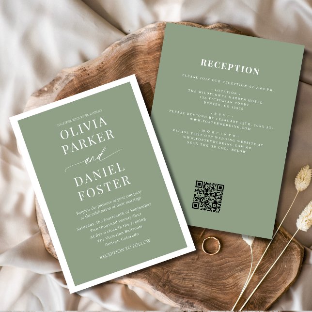 Classic All in One Sage Green QR Code Hochzeit Einladung (Von Creator hochgeladen)