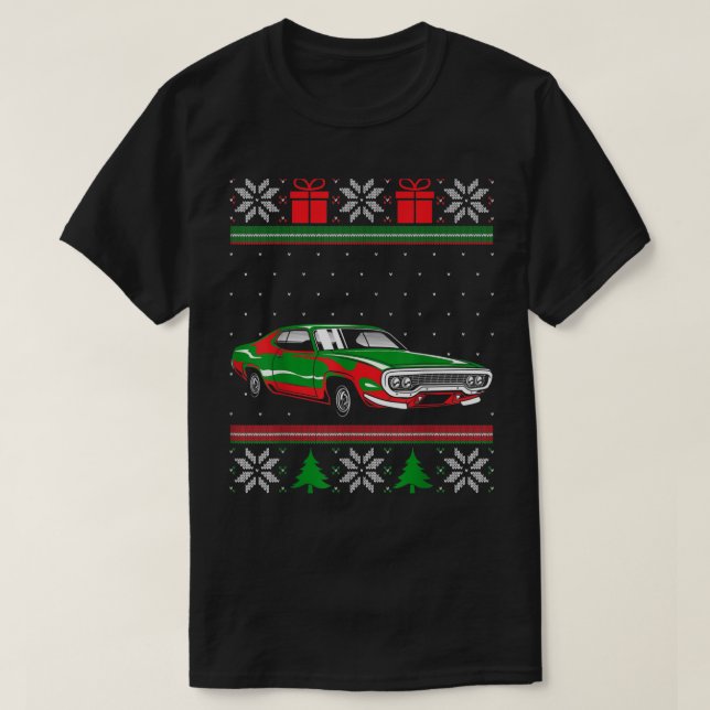 Classic American Muscle Cars Ugly Christmas Drag R T-Shirt (Design vorne)