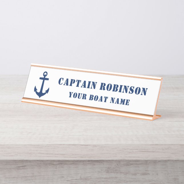 Classic Anchor Ihr Captain Titel Boat Name Gold Schreibtischnamensplakette (Vorderseite )