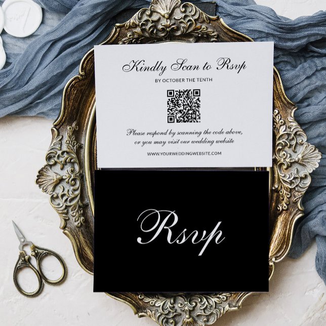 Classic and Formal Black | QR Code Wedding RSVP Karte (Von Creator hochgeladen)