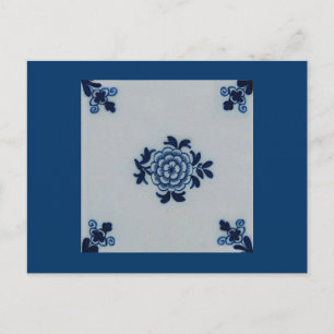 Classic Antiquarian Delft Blue Tile - Floral Motif Postkarte