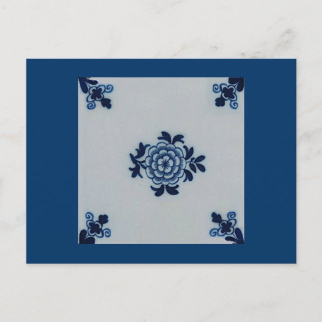 Classic Antiquarian Delft Blue Tile - Floral Motif Postkarte (Vorderseite)