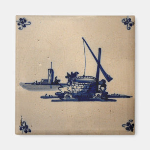 Classic Antiquarian Delft Blue Tile - Water Well B Magnet