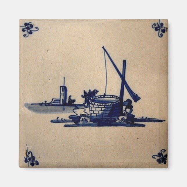 Classic Antiquarian Delft Blue Tile - Water Well B Magnet (Vorne)