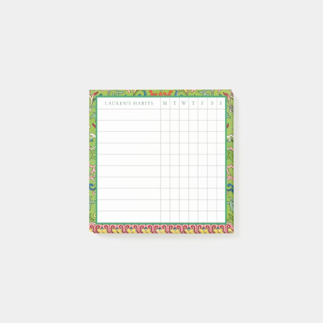 Classic Apple Green Chinoiserie Habit Tracker Post-it Klebezettel (Vorderseite)