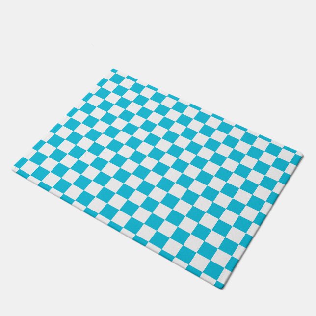 Classic aqua blue checkerboard fußmatte (Schrägansicht)
