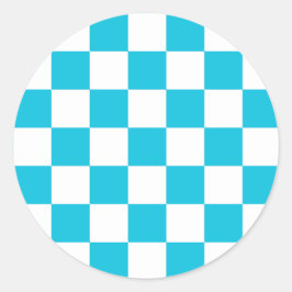 Classic aqua blue checkerboard runder aufkleber