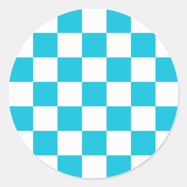 Classic aqua blue checkerboard runder aufkleber (Vorderseite)