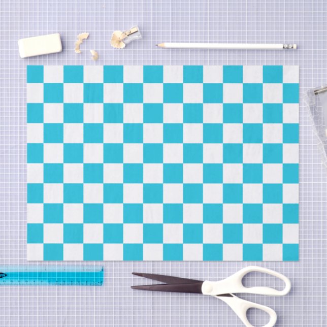 Classic aqua blue checkerboard seidenpapier (Handwerk)