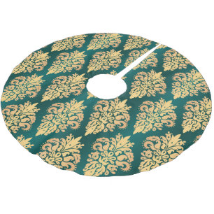 Classic Aquamarin Green Gold Damask Weihnachtsmust Polyester Weihnachtsbaumdecke