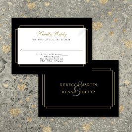 Classic Art Deco Black and Gold Wedding RSVP Karte