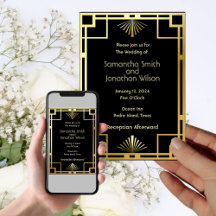 Classic Art Deco Gold auf der Black Wedding Einlad