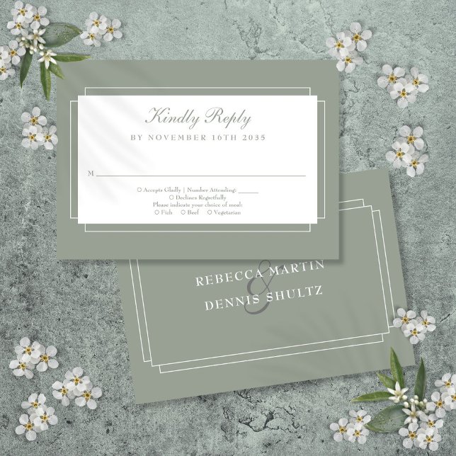 Classic Art Deco Sage Green Wedding RSVP Karte (Classic Art Deco Sage Green Wedding RSVP Card)